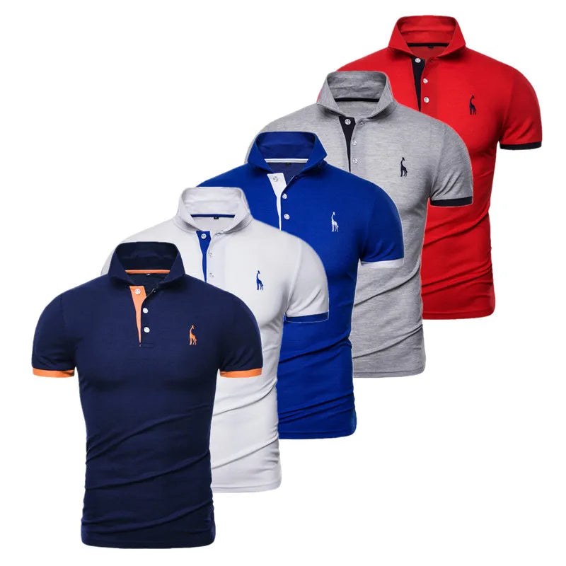 Men's 5 Sets Quality Embroidery Summer Short Sleeve Polo Giraffe Shirt Casual Business and Social Male Polos BR Size