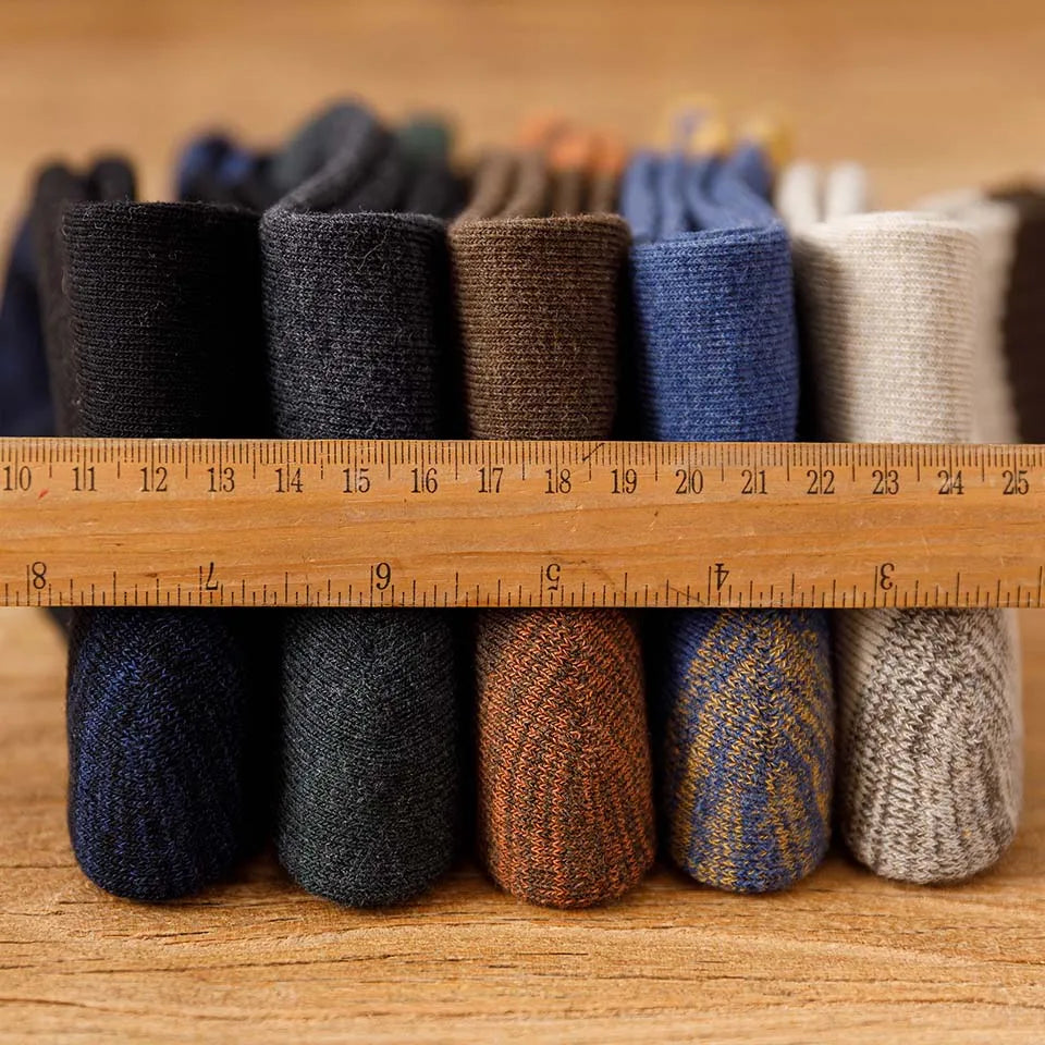 5 Pairs Winter Men's Cotton Tube Socks Harajuku Retro Thick Warm Striped Plus Size Long Terry Socks