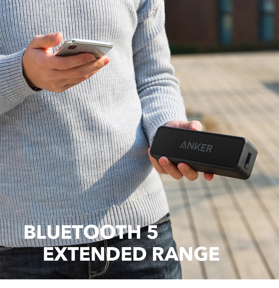 Anker Soundcore 2 draagbare draadloze Bluetooth-luidspreker, betere bas, 24 uur afspeeltijd, 20 meter Bluetooth-bereik, IPX7-waterbestendigheid