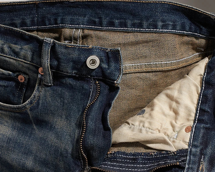 353# Herfst en winter Nieuwe Japanse retro zwaargewicht tooling jeans Herenmode Gewassen oude rechte losse elastische casual broek