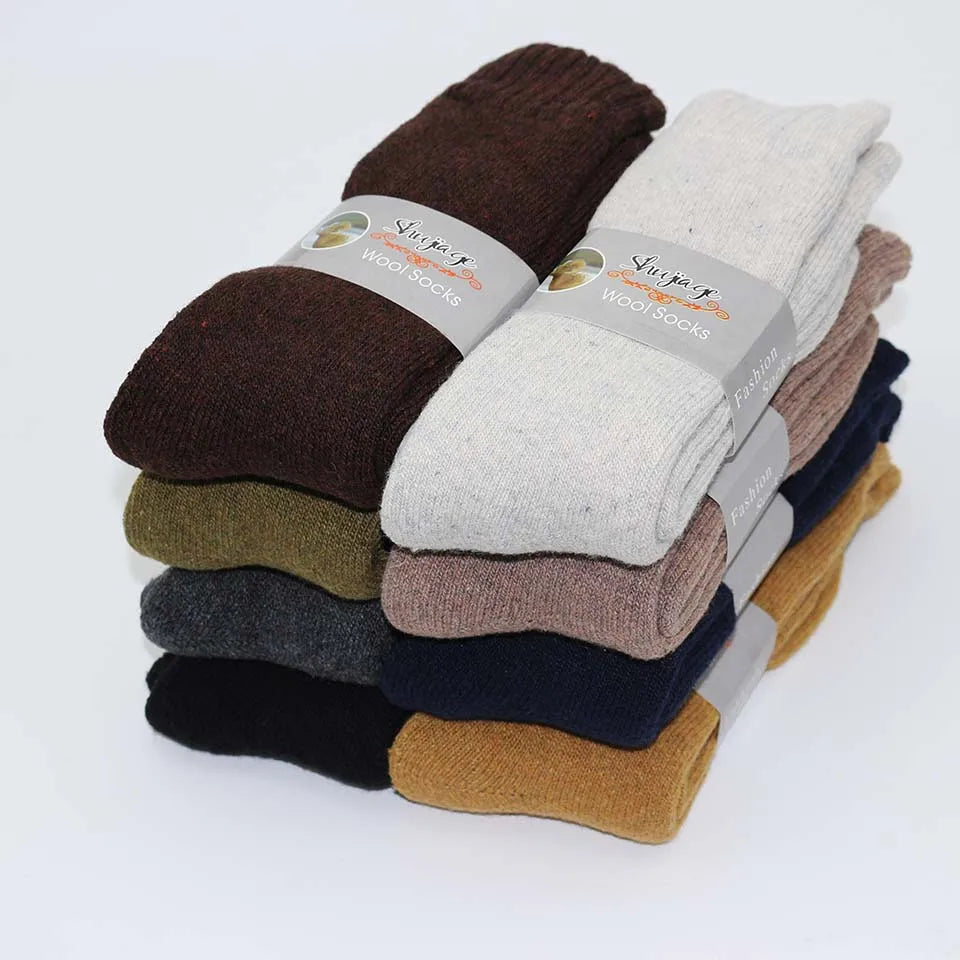 5 Pair Winter Men's Merino Wool Long Socks Thick Warm Large Size High Quality Harajuku Retro Snow Casual Anti-Freeze Pure Cashmere Socks