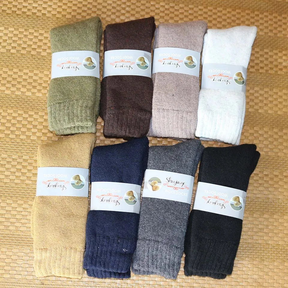 5 Pair Winter Men's Merino Wool Long Socks Thick Warm Large Size High Quality Harajuku Retro Snow Casual Anti-Freeze Pure Cashmere Socks