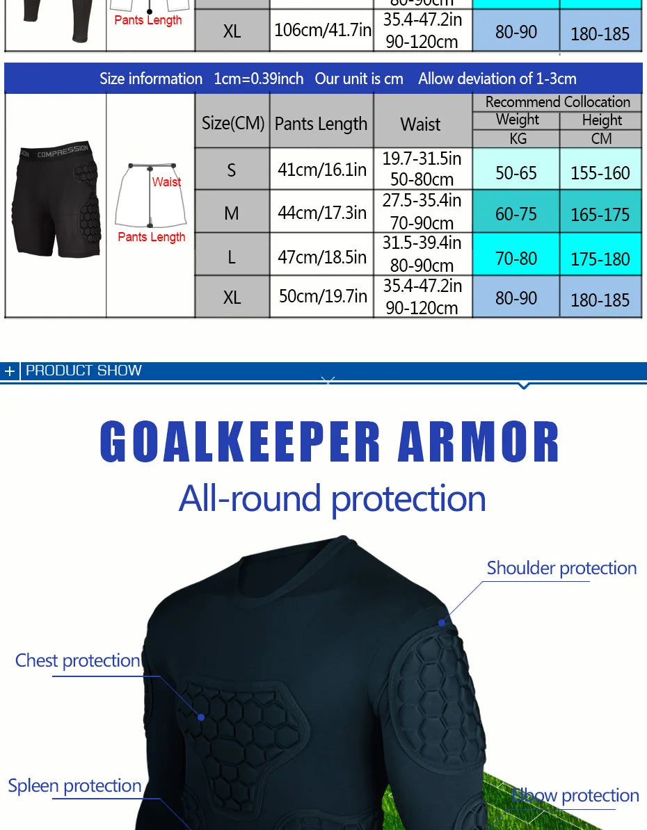 Professional goalkeeper armor uniforms football goalkeeper jerseys thicken EVA sponge elbow goalkeeper sports uniforms