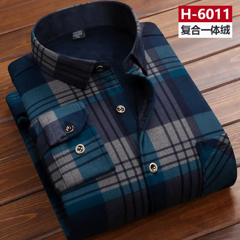 Herbst Winter Männer Fleece Warme thermo Hemd Männlichen Mode Druck Langarm große größe thermo hemd Dicke warme Plaid hemd L-6XL