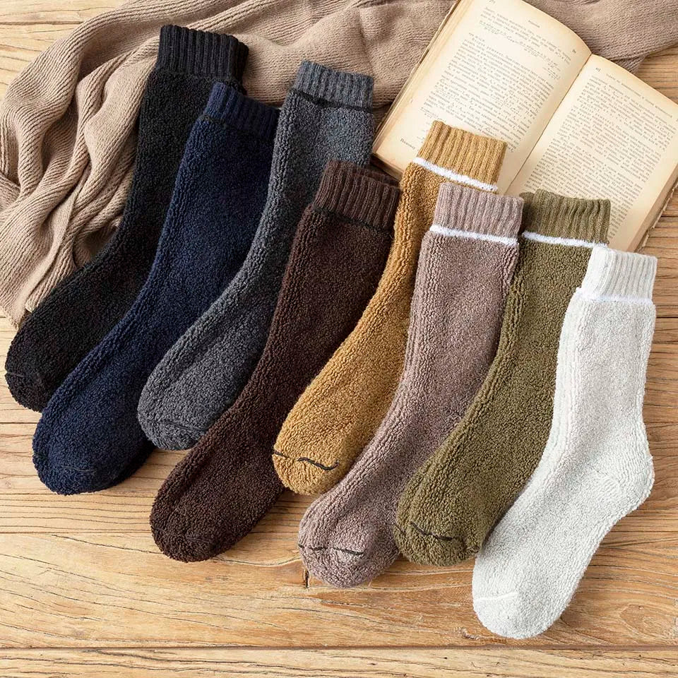 5 Pair Winter Men's Merino Wool Long Socks Thick Warm Large Size High Quality Harajuku Retro Snow Casual Anti-Freeze Pure Cashmere Socks