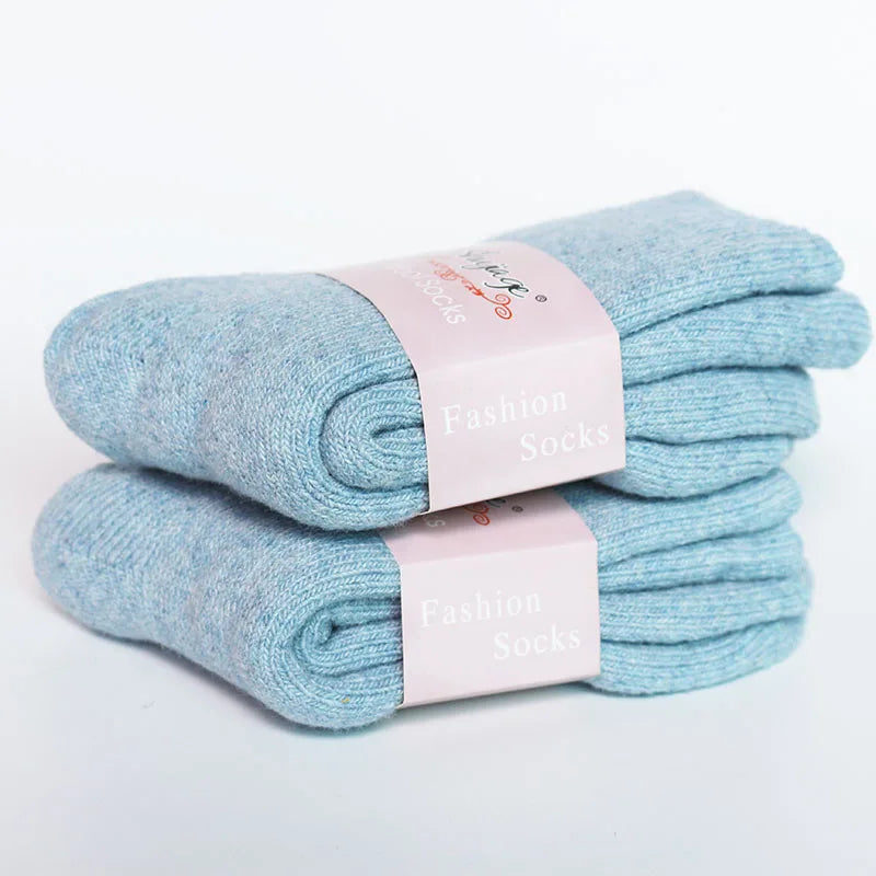 2 Pairs Women's Winter Thick Warm Casual Wool Socks For Girls Pure Colour Cashmere Socks