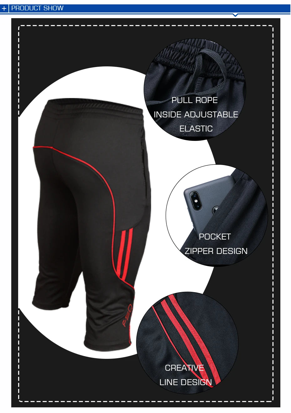 Men 3/4 Shorts New Soccer Pants Slim Sports Jogging Pants Men Training Running Trousers Football Male 3/4 Soccer Training Pants