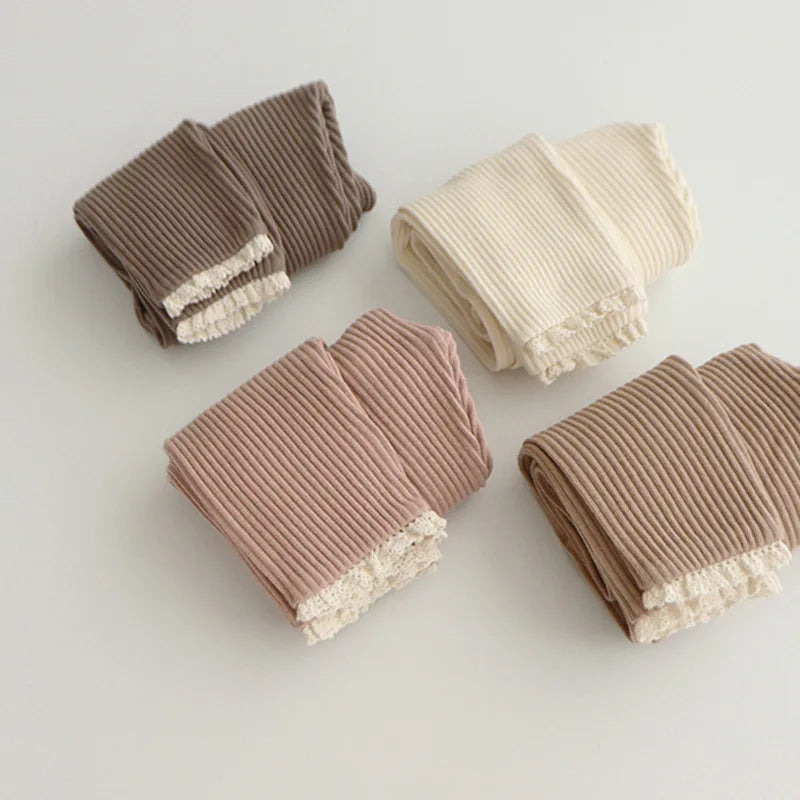 Skinny, elastische peuterlegging met kant en kant, basic bovenkledingbroek voor kinderen van 0-3 jaar