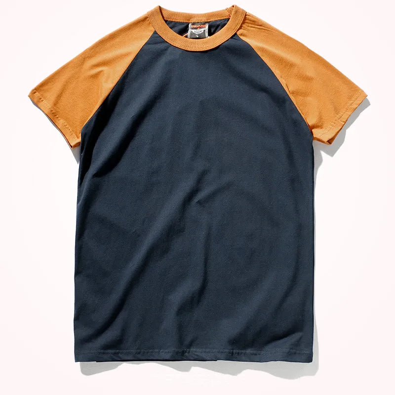 2023 Zomer Nieuw Raglanmouwen Tweekleurig Gestikt T-shirt Herenmode Korte mouwen Ronde hals 100% Katoen Casual Bottoming Top