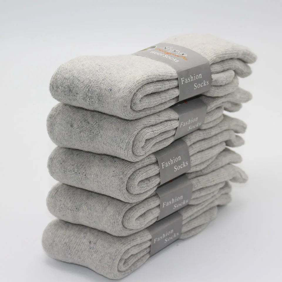 5 Pair Winter Men's Merino Wool Long Socks Thick Warm Large Size High Quality Harajuku Retro Snow Casual Anti-Freeze Pure Cashmere Socks