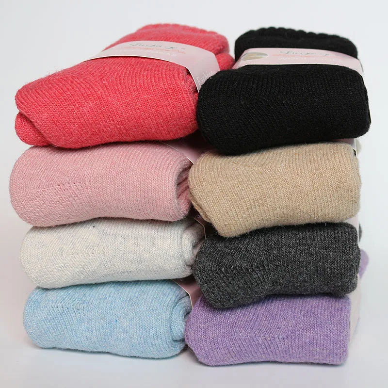 2 Pairs Women's Winter Thick Warm Casual Wool Socks For Girls Pure Colour Cashmere Socks