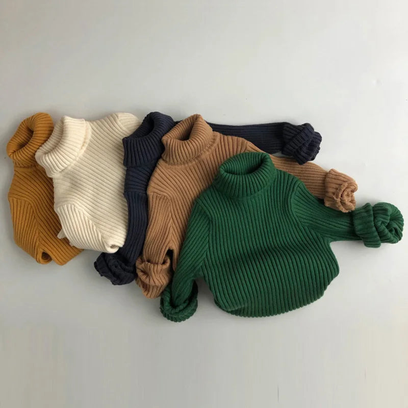 Kids Sweaters Solid Girls Sweater Brief Boys Pullover Turtleneck Knitwear For Children 1-7Y Unisex