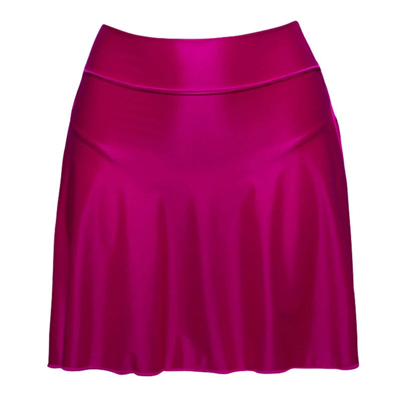 Shiny Satin Glossy Women's High Waist Stretch Workout Fitness Volleyball Shorts Running Double Layer Open Crotch Sports swimwear