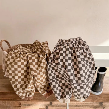 Autumn New Kids Clothes Cotton Plaid Harem Pants Boys And Girls Casual Pants For Children 12M-6T Unisex