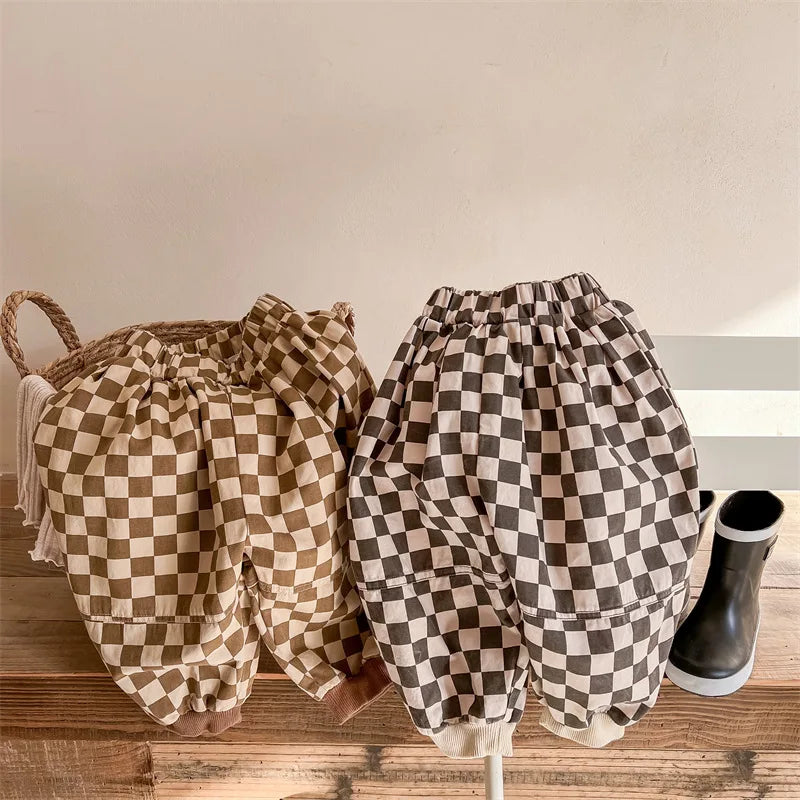 Autumn New Kids Clothes Cotton Plaid Harem Pants Boys And Girls Casual Pants For Children 12M-6T Unisex