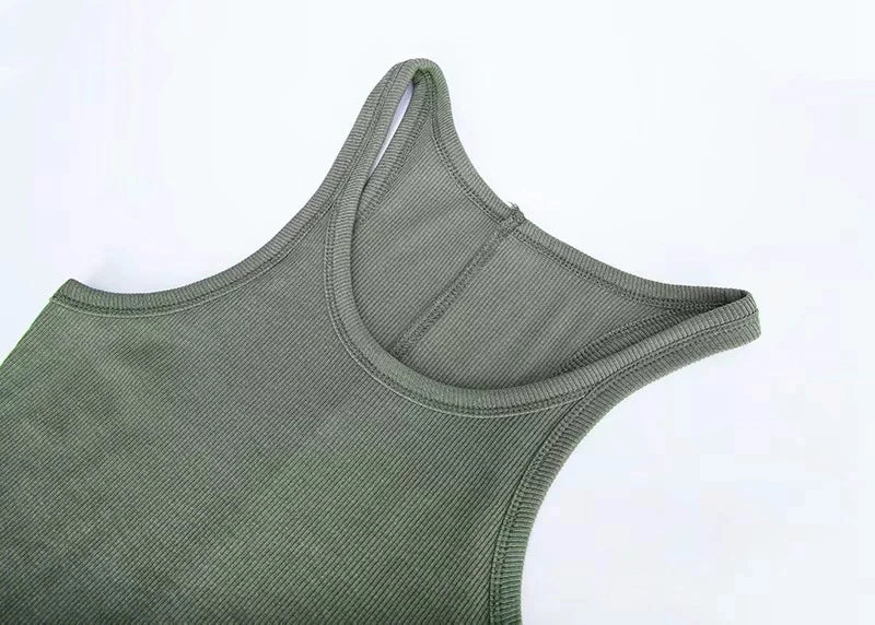 Solid Colour Basic Ribbed Knitted Tank Top Women Summer Vintage Sleeveless Cami 90s Cool Girls Streetwear Green Soft Tees