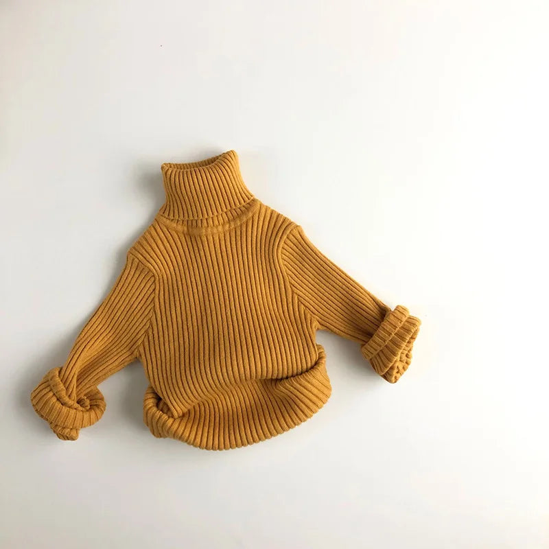Kids Sweaters Solid Girls Sweater Brief Boys Pullover Turtleneck Knitwear For Children 1-7Y Unisex
