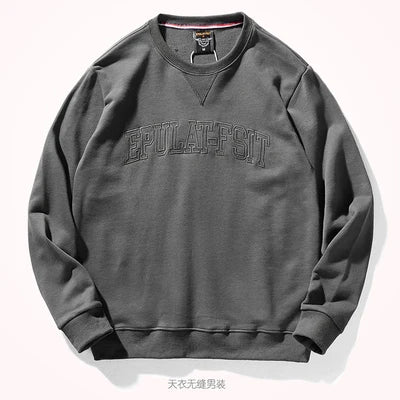 Herfst- en winterhoodies van puur katoenen badstof met borduursel, herenmode, eenvoudige, gewassen ronde hals, casual sweatshirts