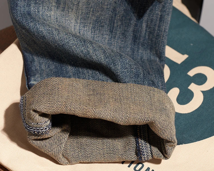 353# Autumn and Winter New Japanese Retro Heavyweight Tooling Jeans Men's Fashion Washed Old Straight Loose Elastic Casual Pants