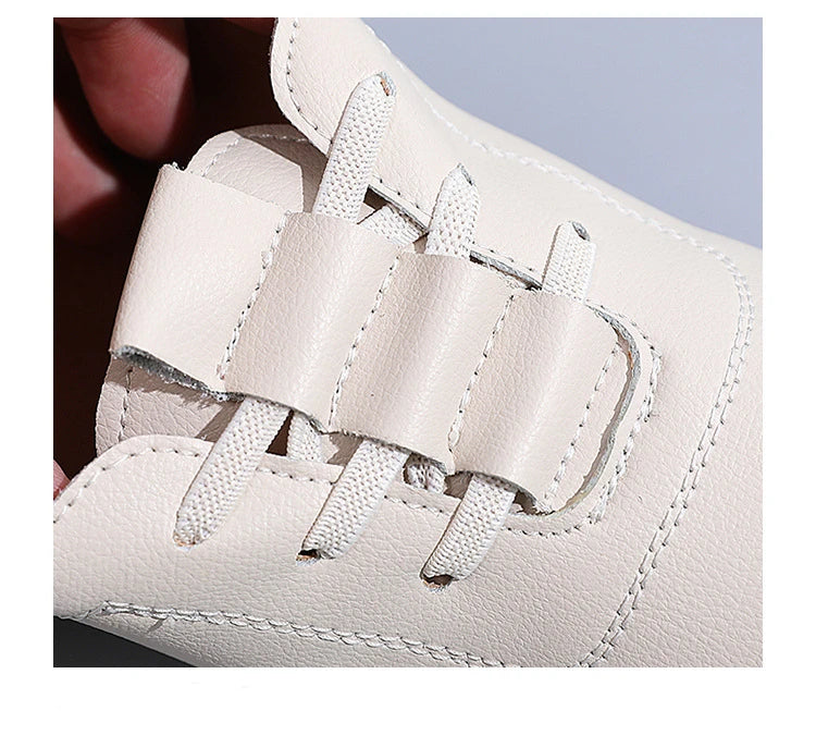 Women Ladies Mother Female Genuine Leather Flats Loafers White Shoes Soft Non Slip Vulcanized Shoes Size 35-41