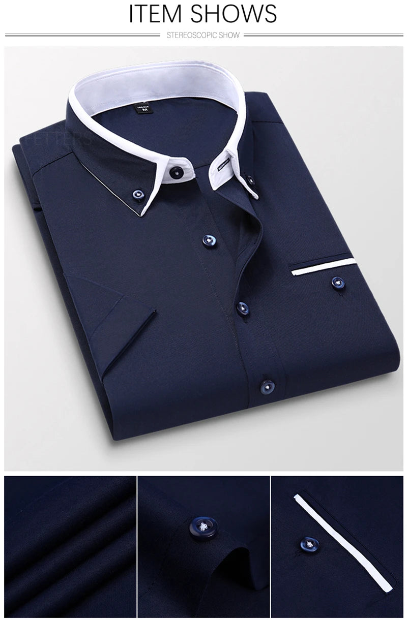 Summer Business Shirt Men Short Sleeves Button Up Shirt Turn-down Collar Casual Shirts Men's Clothing Plus Size 5XL