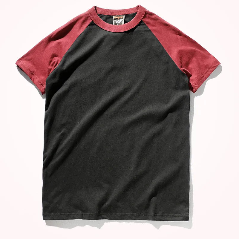 2023 Zomer Nieuw Raglanmouwen Tweekleurig Gestikt T-shirt Herenmode Korte mouwen Ronde hals 100% Katoen Casual Bottoming Top