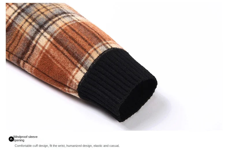 Men's Top Quality Woollen Thick Velvet Plaid Casual Baseball Collar Jacket, Korean Windbreaker Male Coats