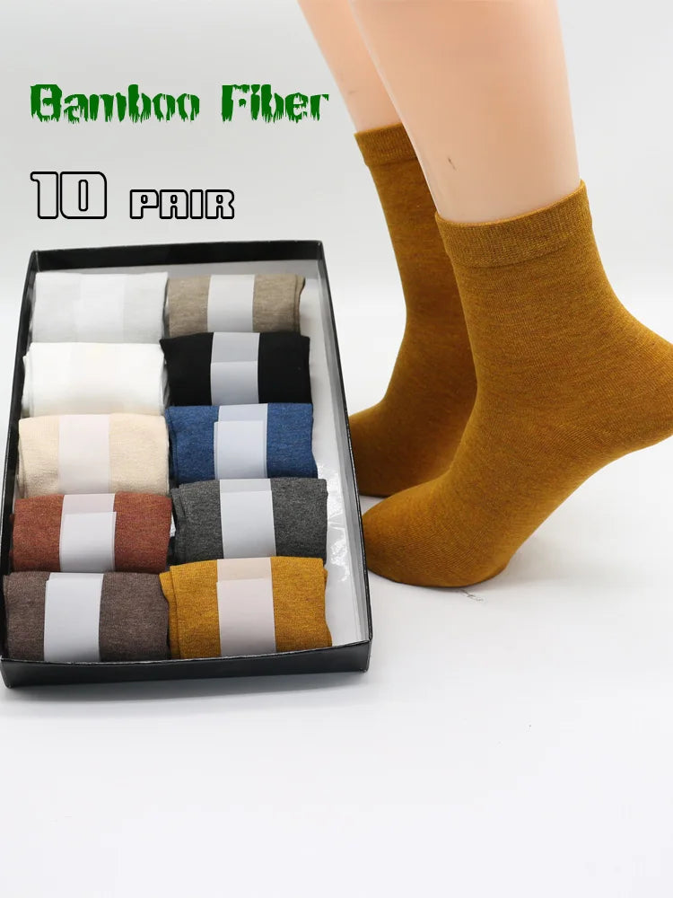 10 Pairs Women's Solid Colour Bamboo Fibre Socks Korean Casual Fashion Breathable Harajuku Female Socks