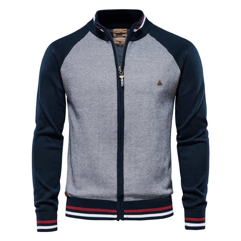 Men's Spliced Cardigan Streetwear Casual High Quality Cotton Sweater Winter Fashion Brand Cardigans for Men