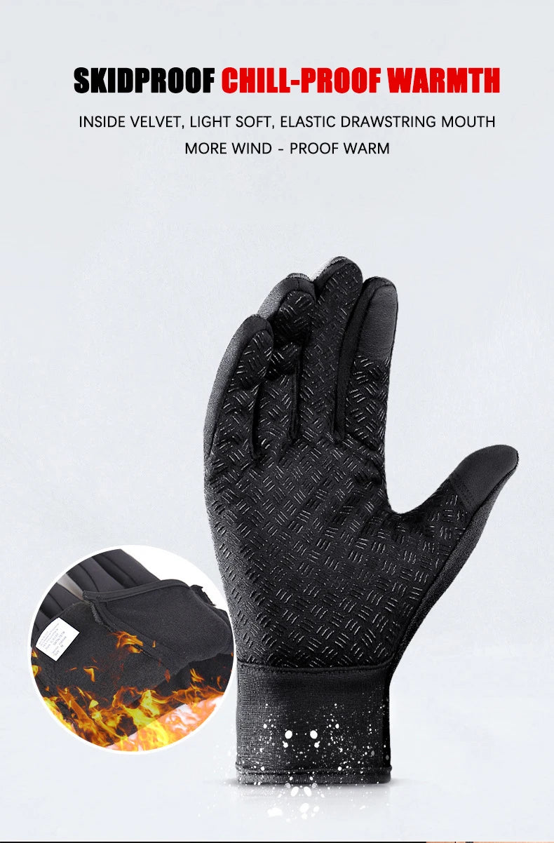 Men Women Cycling Winter Warm Sport Gloves Touchscreen Outdoor Fishing Splash-proof Skiing Snowboard Nonslip Zipper Gloves