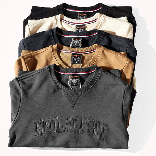 Herfst- en winterhoodies van puur katoenen badstof met borduursel, herenmode, eenvoudige, gewassen ronde hals, casual sweatshirts