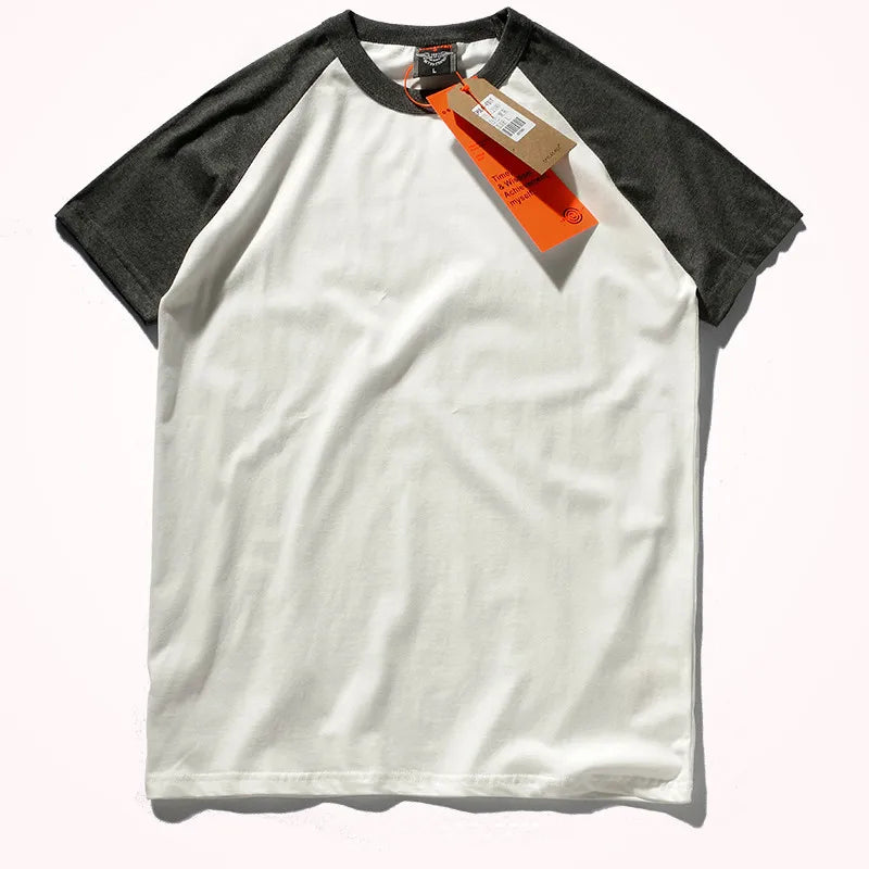 2023 Zomer Nieuw Raglanmouwen Tweekleurig Gestikt T-shirt Herenmode Korte mouwen Ronde hals 100% Katoen Casual Bottoming Top