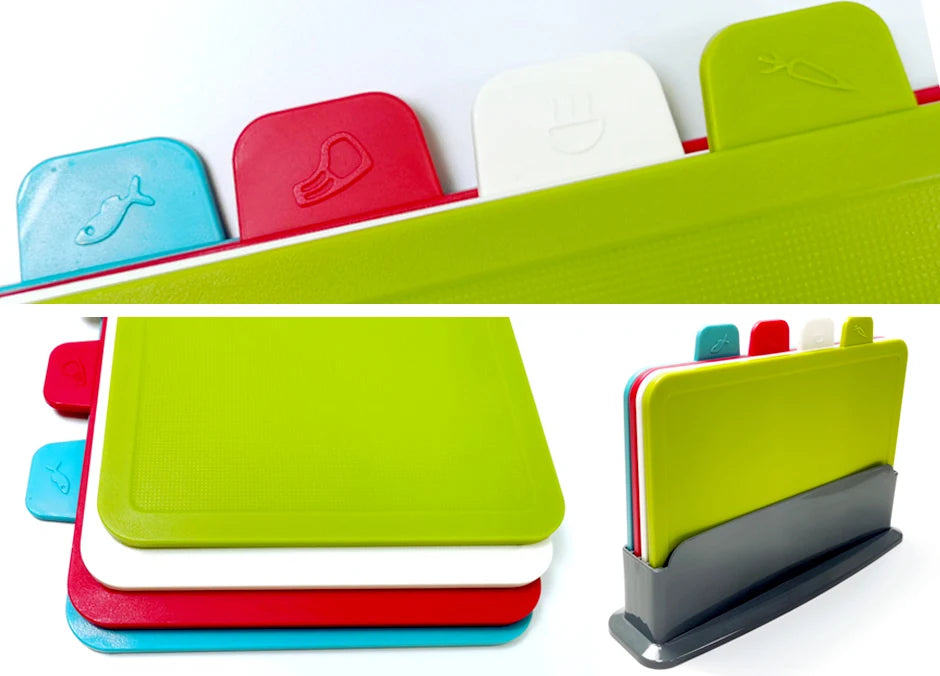 Cutting Boards with Holder 4pcs Sets for Kitchen Anti Bacterium Plastic Chopping Block Plastic Dishwasher Safe Chrismas