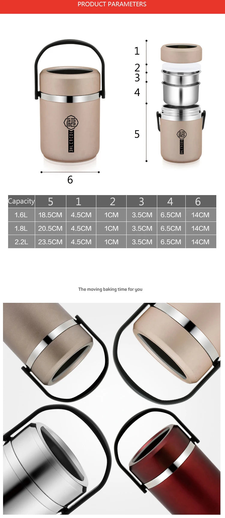 Large Capacity Lunch Box Leakproof Stainless Steel Vacuum Bento Box High Efficiency Keep Temperature Portable Food Container