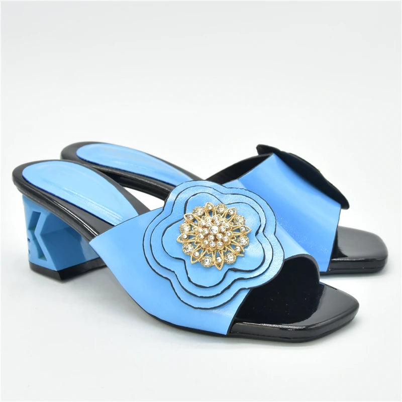 African Women Party High Heels Sexy Ladies Open Toe Slip-On Shoes Decorated with Rhinestone Plus Size for Ladies