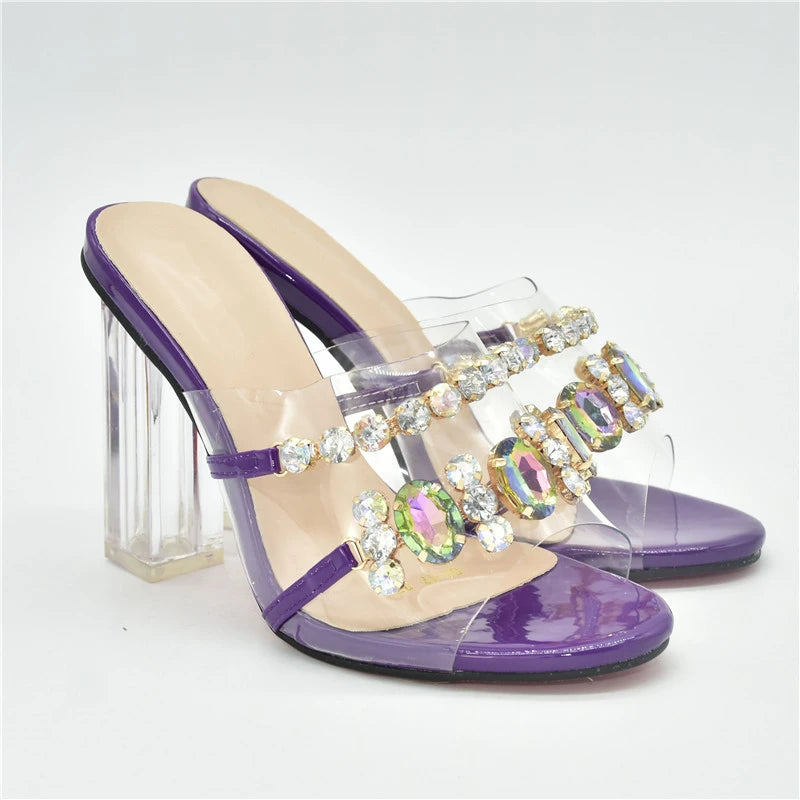 Italian Women Shoes Decorated with Rhinestone Open Toe Shoes for Wedding Women Clear Heels for Women Transparent