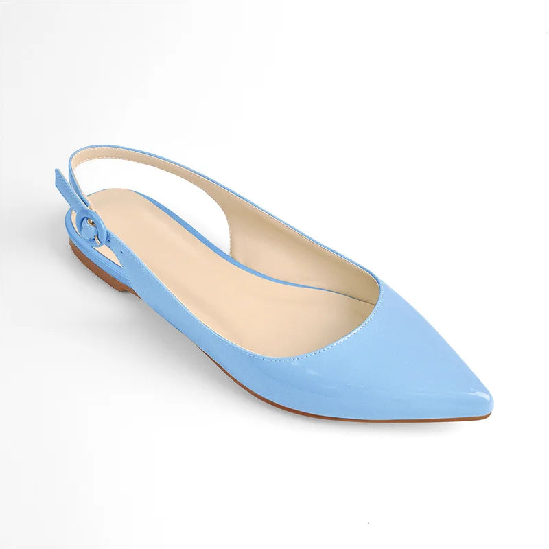 Women Pointed Toe Flats Pumps Solid Patent Leather Shallow Ankle Buckle Shoes Comfortable Office Large Size Autumn