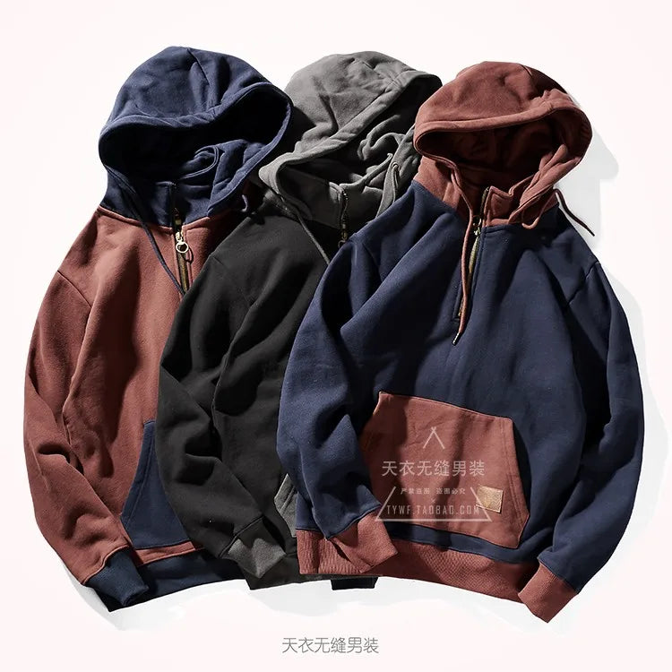 Autumn and Winter Fashion Pure Cotton Terry Heavyweight Thick Plus Velvet Hoodies for Men's Loose Hooded Pullover Sportswear