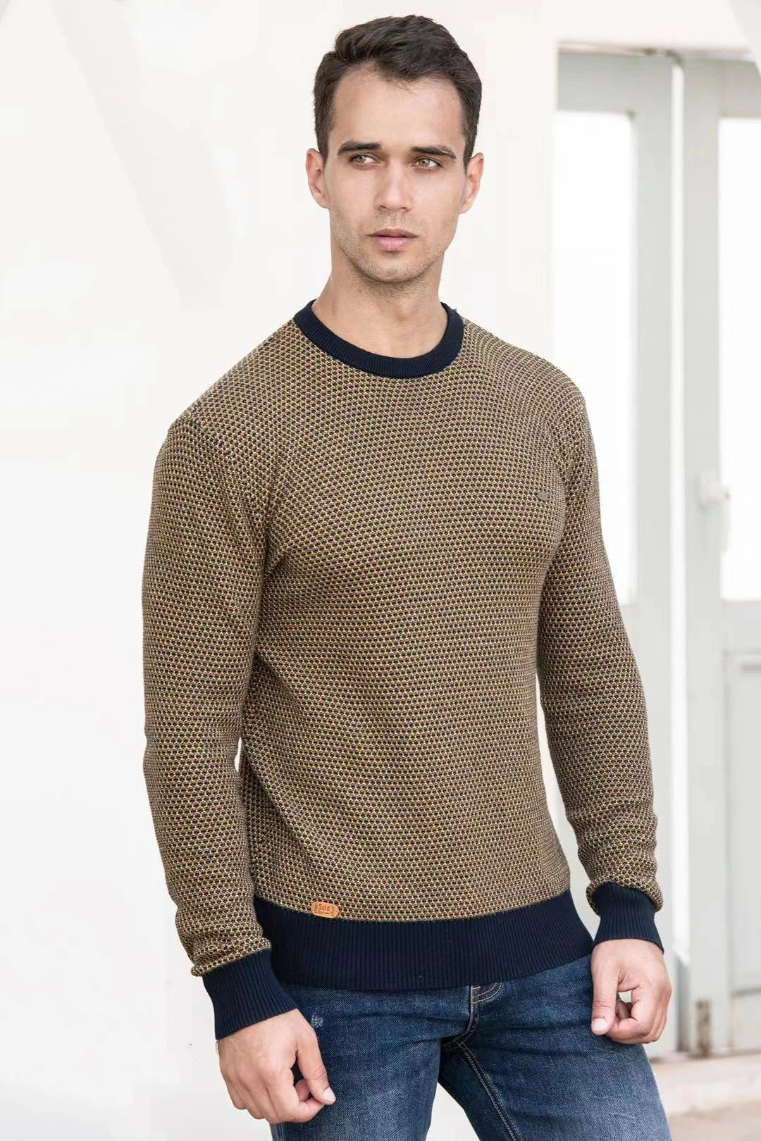 Men's Cotton Loose Pullovers Sweater Casual Warm Quality Spliced Men's Knitted Sweater Winter Sweaters for Men