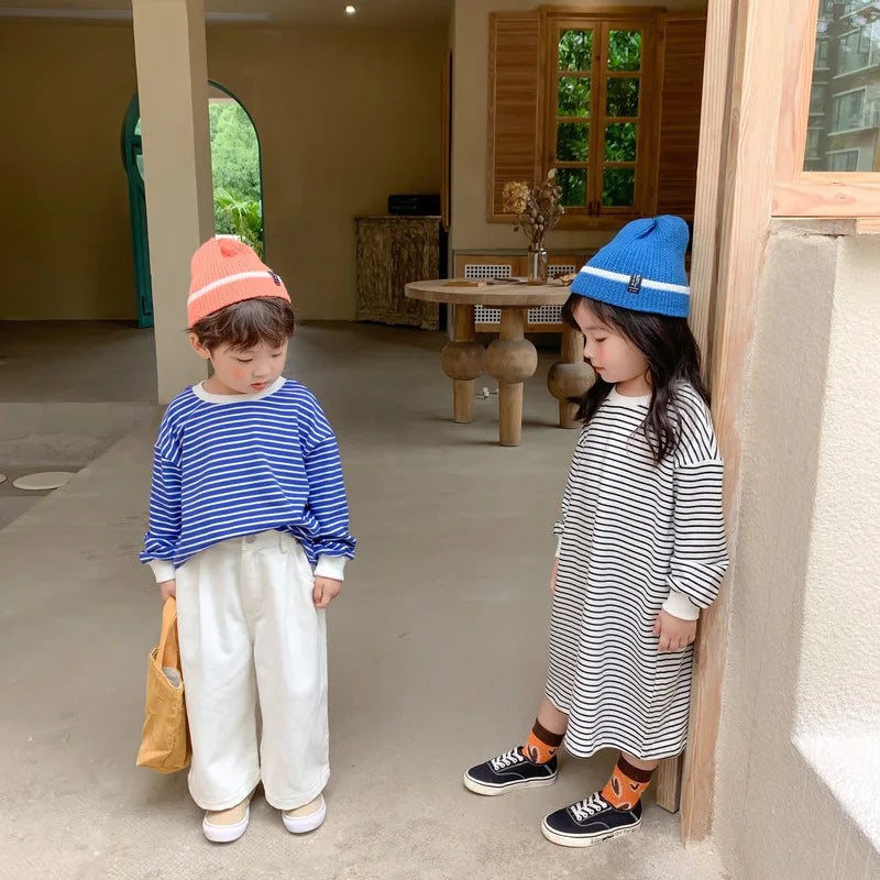 Kids Clothes Brother and Sister Hoodies Striped Girls Boys Sweatshirts For Children 12M-6T