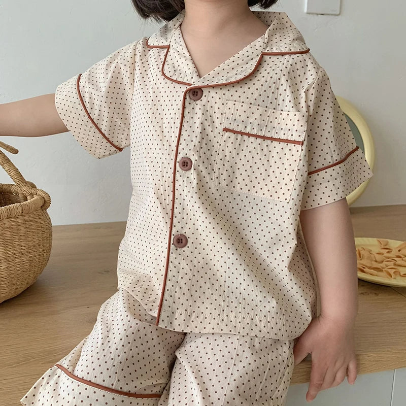 Summer Kids Pajamas Korean Print Suit for Boys and Girls Casual Cotton Sleepwear For Children 2-6T Unisex
