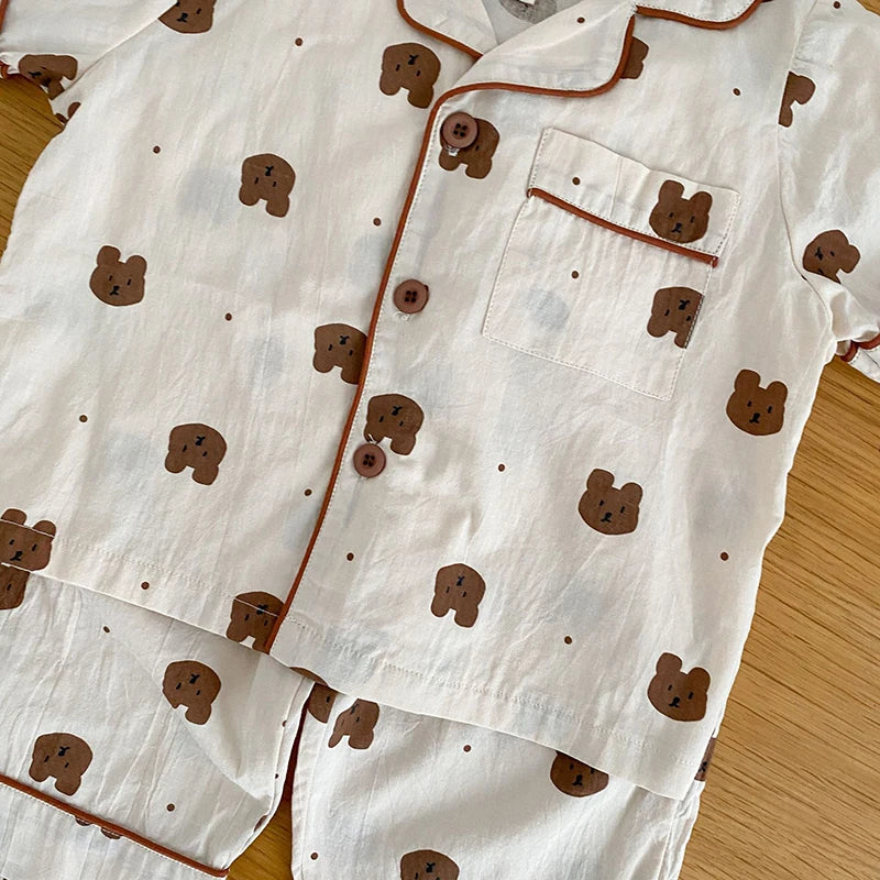 Summer Kids Pajamas Korean Print Suit for Boys and Girls Casual Cotton Sleepwear For Children 2-6T Unisex