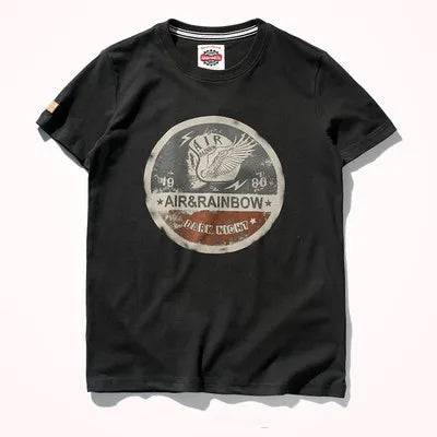 Summer New Short Sleeve O-neck Printed T-shirt Men's Fashion 100% Cotton Washed Old Loose Brushed Fabric Large Size Casual  Tops