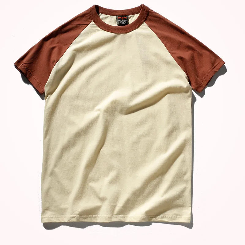 2023 Zomer Nieuw Raglanmouwen Tweekleurig Gestikt T-shirt Herenmode Korte mouwen Ronde hals 100% Katoen Casual Bottoming Top
