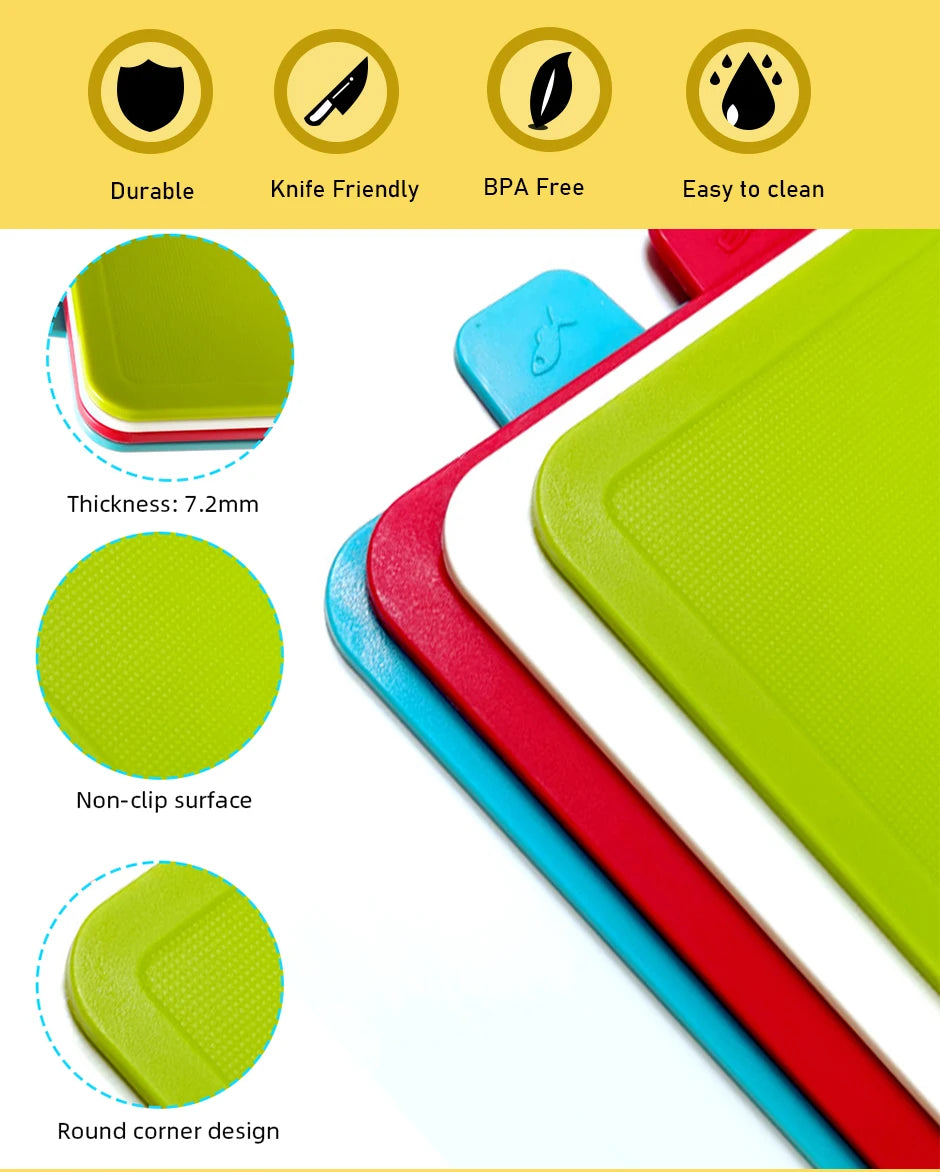 Cutting Boards with Holder 4pcs Sets for Kitchen Anti Bacterium Plastic Chopping Block Plastic Dishwasher Safe Chrismas