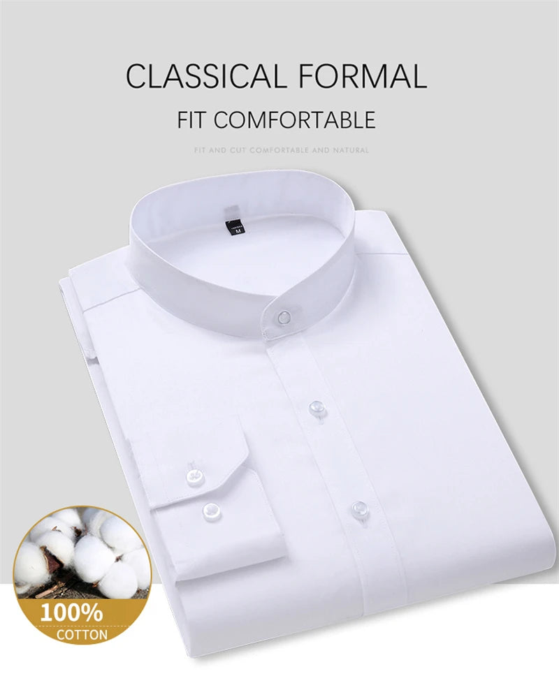Autumn Long Sleeve Shirt Men's White Shirt Stand Collar Slim Fit Business Work Shirts for Men Plus Size 5XL