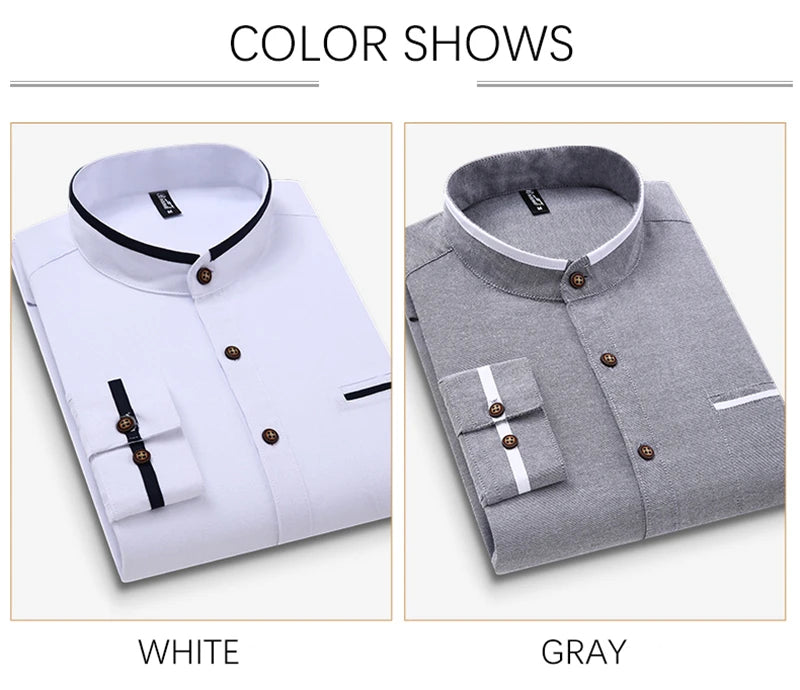 Autumn Long Sleeve Shirt Men Oversized Shirts Men Pocket Design Korean Style Stand-up Collar Slim Shirt Men's Clothing