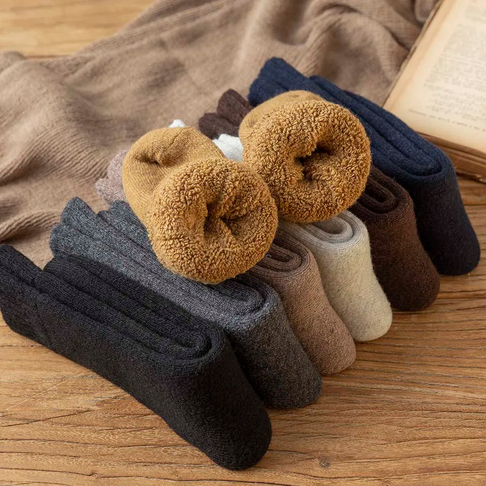 5 Pair Winter Men's Merino Wool Long Socks Thick Warm Large Size High Quality Harajuku Retro Snow Casual Anti-Freeze Pure Cashmere Socks