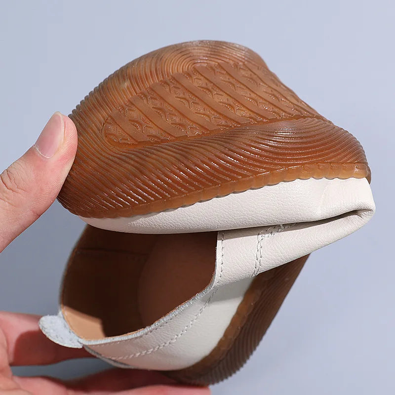 Women Ladies Mother Female Genuine Leather Flats Loafers White Shoes Soft Non Slip Vulcanized Shoes Size 35-41