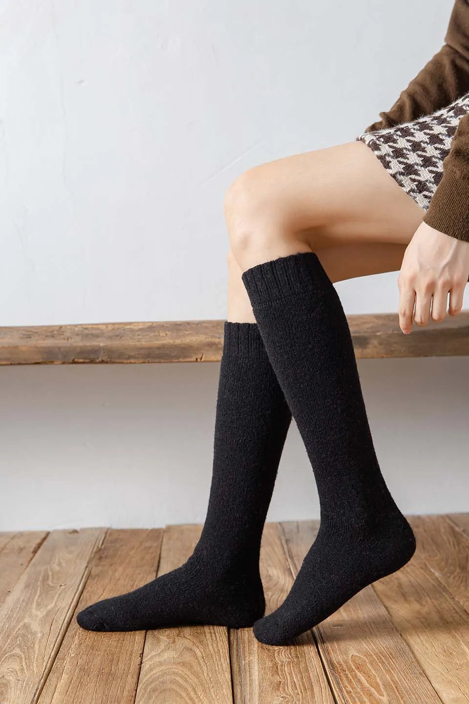Winter Dames Merino Wol Hoge Knie Lange Sokken Dikke Warme Harajuku Retro Compressie Vrouwelijke Kasjmier Kousen